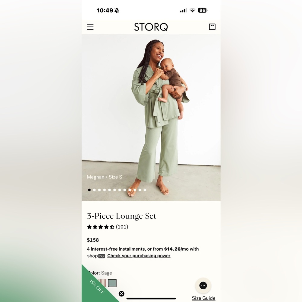 STORQ Olive Green Kimono set. Tank, robe + pants - Picture 4 of 4